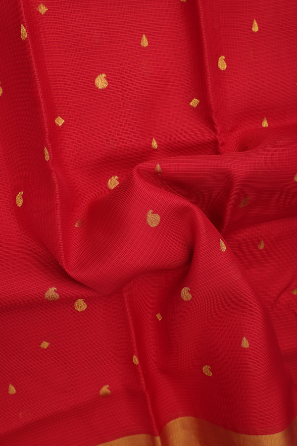Kota Silk Saree In Crimson Red With Paisley Buttas