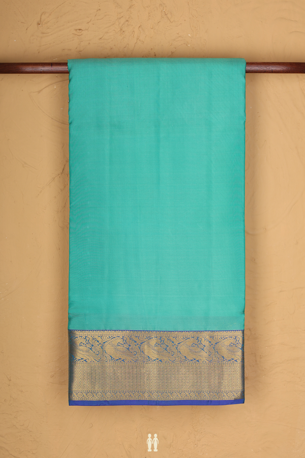 Nine Yards Silk Saree In Mint Green With Peacock Border