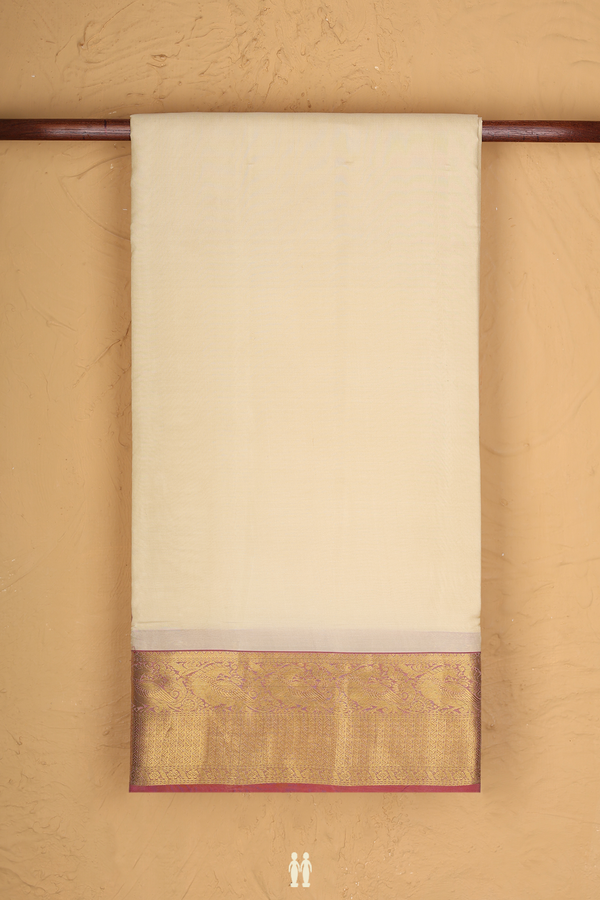 Nine Yards Silk Saree In Beige With Peacock Border