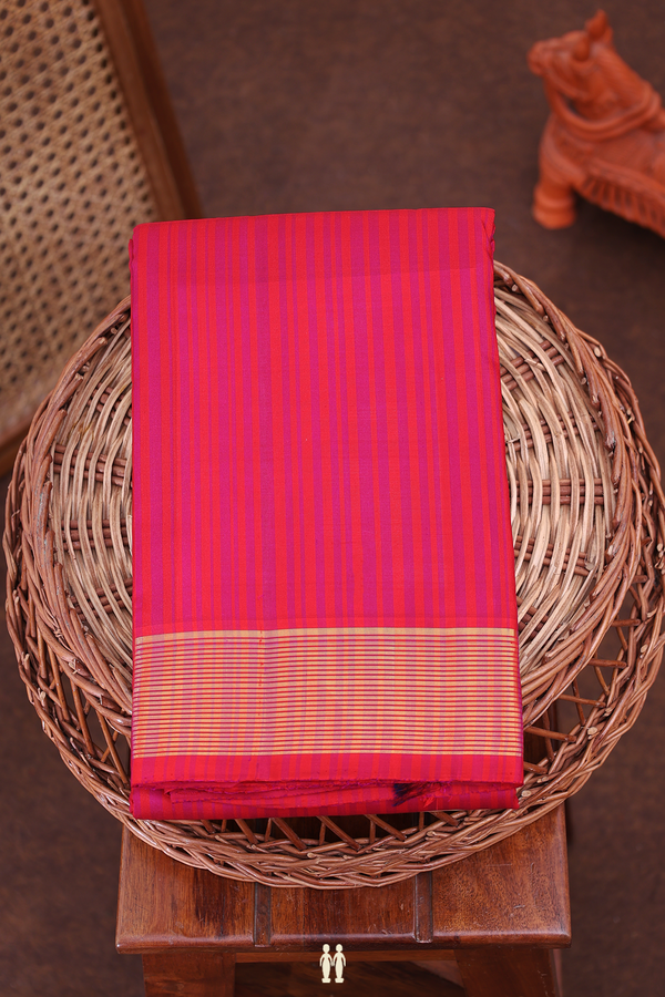 Kanchipuram Silk Saree In Red With Stripes Design