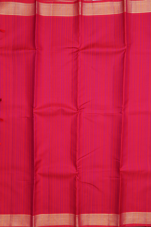 Kanchipuram Silk Saree In Red With Stripes Design