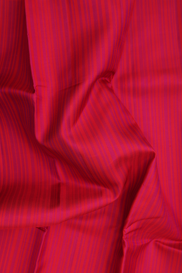 Kanchipuram Silk Saree In Red With Stripes Design