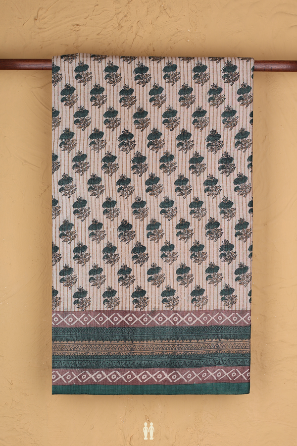 Tussar Silk Saree In Beige With Floral Design