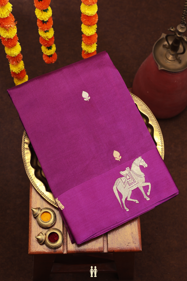 Raw Silk Saree In Grape Purple With Floral Buttas