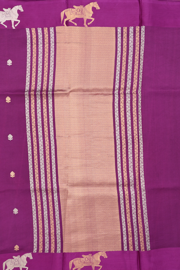 Raw Silk Saree In Grape Purple With Floral Buttas