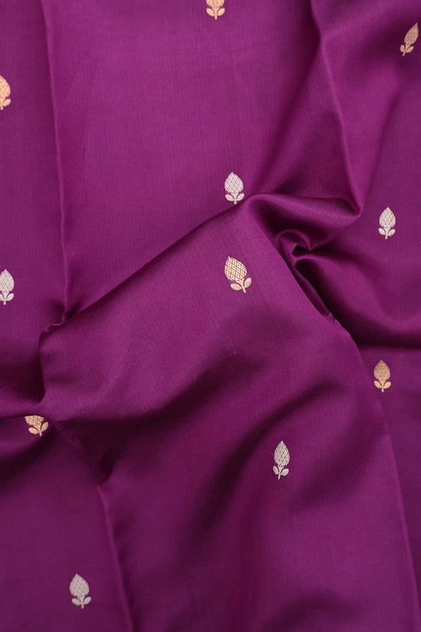 Raw Silk Saree In Grape Purple With Floral Buttas