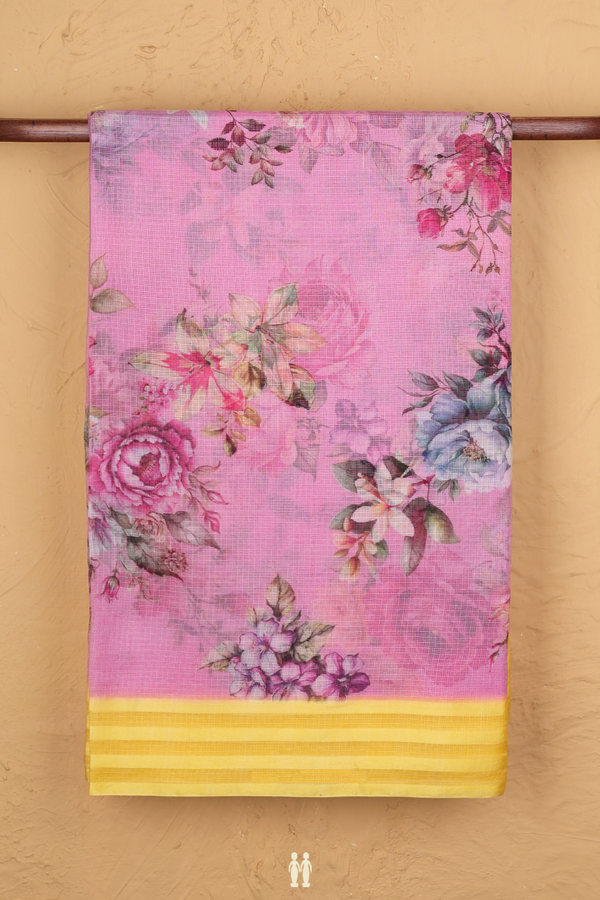 Kota Silk Saree In Pink With Floral Design