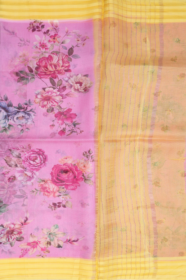 Kota Silk Saree In Pink With Floral Design