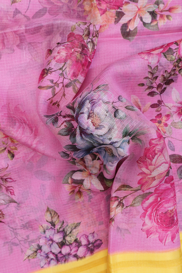 Kota Silk Saree In Pink With Floral Design