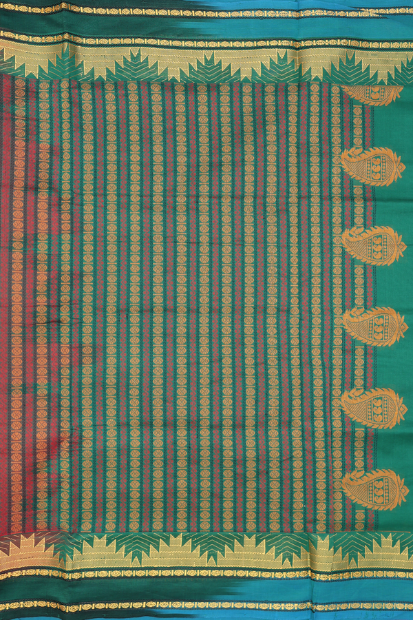 Semi Silk Cotton Saree In Chilli Red With Paisley Buttas