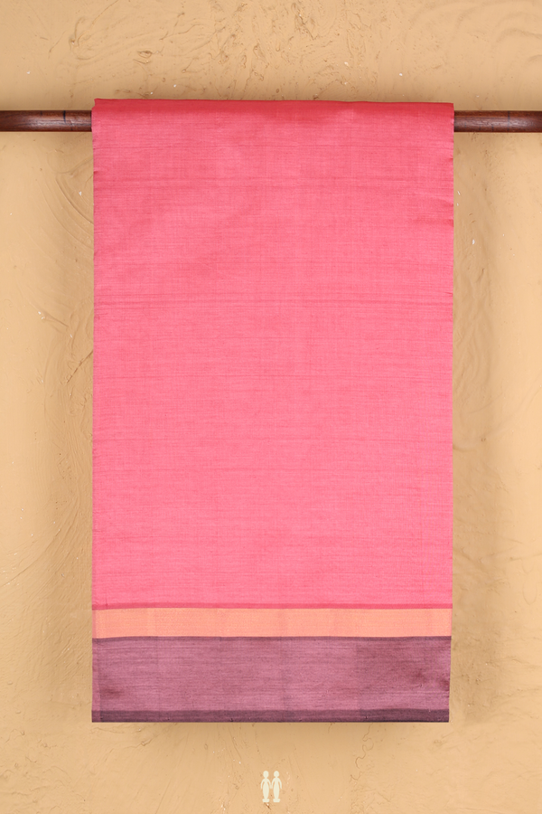 Semi Silk Cotton Saree In Coral Pink With Contrast Border