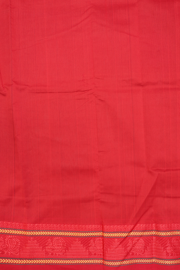 Semi Silk Cotton Saree In Forest Green With Peacock Buttas