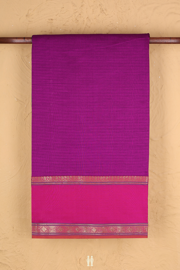 Semi Silk Cotton Saree In Purple Rose With Stripes Design
