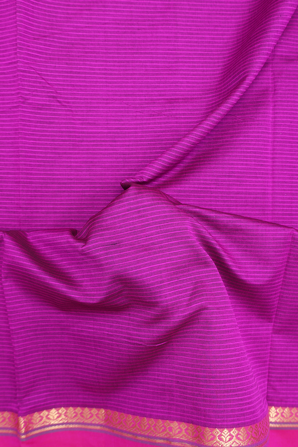 Semi Silk Cotton Saree In Purple Rose With Stripes Design