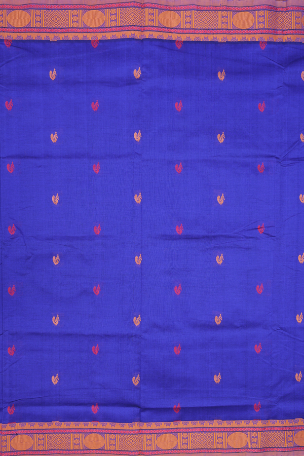 Semi Silk Cotton Saree In Royal Blue With Threadwork Buttas