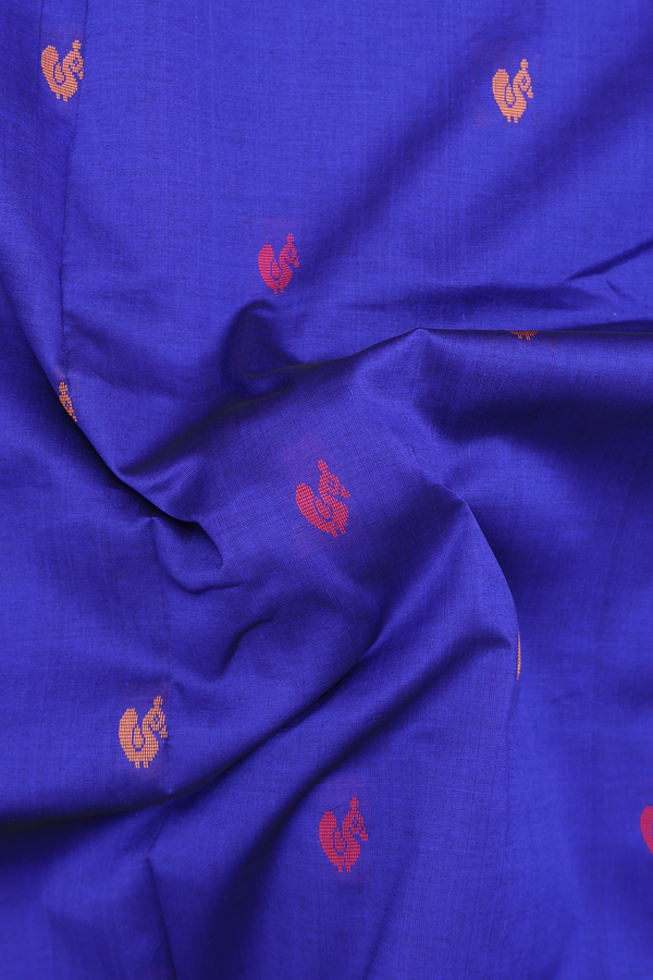 Semi Silk Cotton Saree In Royal Blue With Threadwork Buttas