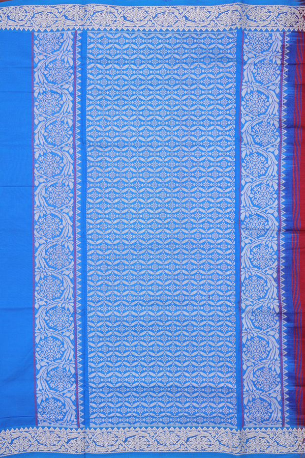 Semi Silk Cotton Saree In Rust Red With Threadwork Motifs