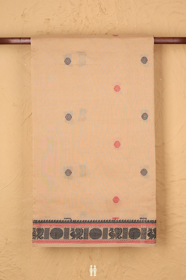 Semi Silk Cotton Saree In Tan Brown With Threadwork Buttas