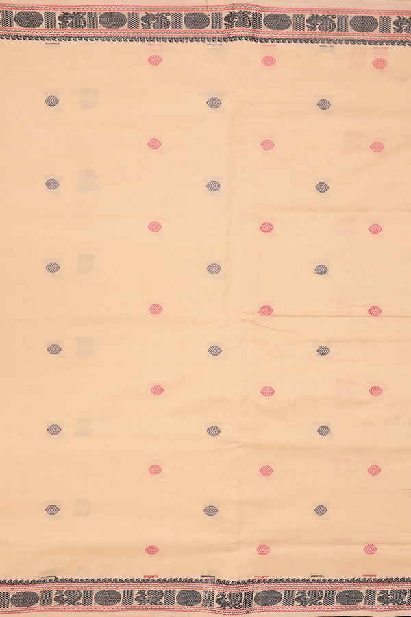 Semi Silk Cotton Saree In Tan Brown With Threadwork Buttas