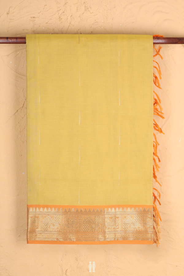 Silk Cotton Saree Celery Yellow With Malli Moggu Buttas