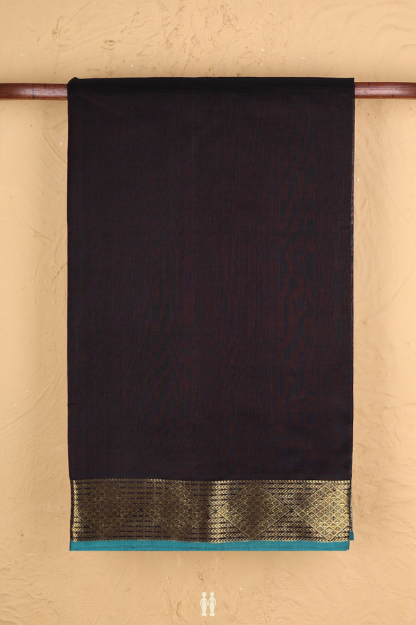 Silk Cotton Saree In Black With Zari Border