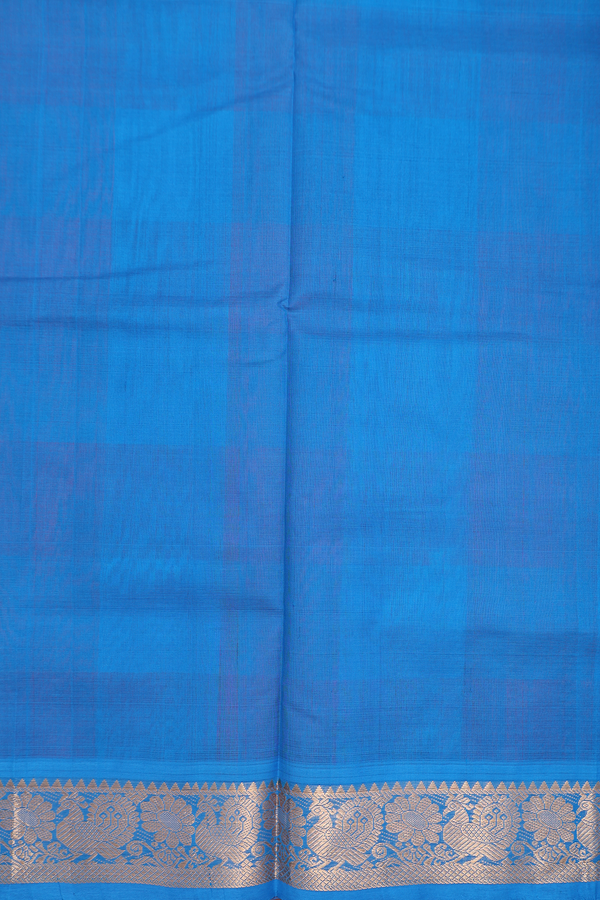 Silk Cotton Saree In Blue And Red With Checks Design