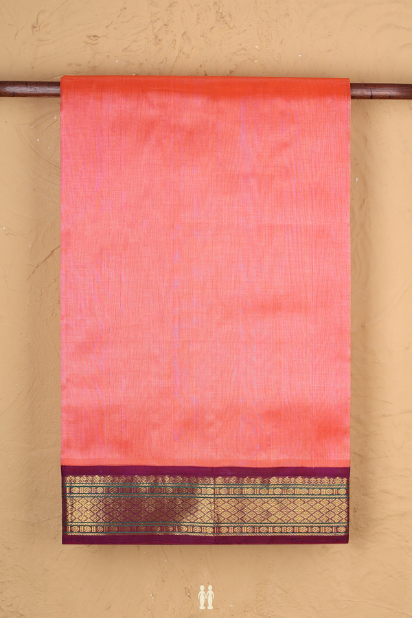 Silk Cotton Saree In Coral Orange With Zari Border