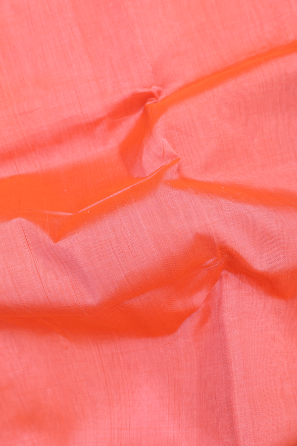 Silk Cotton Saree In Coral Orange With Zari Border