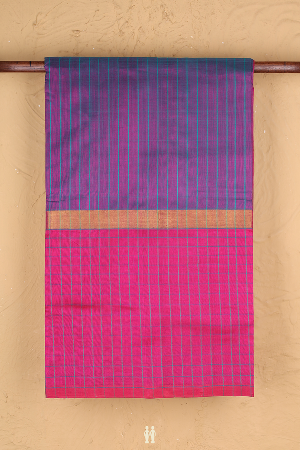 Silk Cotton Saree In Dual Tone With Stripes Design