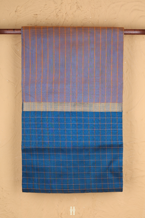 Silk Cotton Saree In Dual Tone With Stripes Design