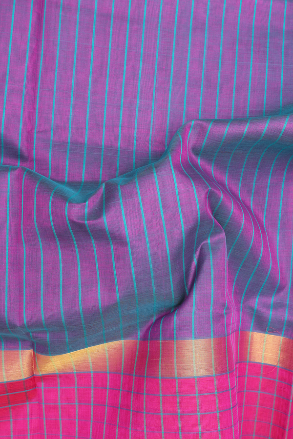 Silk Cotton Saree In Dual Tone With Stripes Design