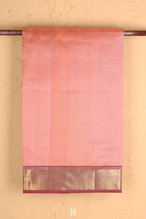 Silk Cotton Saree In Dusty Orange With Chevron Design
