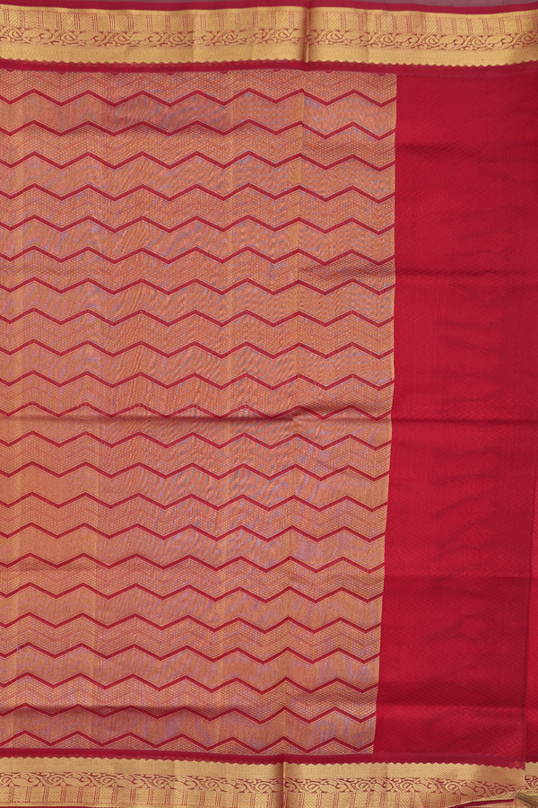 Silk Cotton Saree In Dusty Orange With Chevron Design