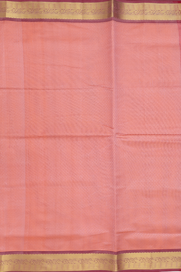 Silk Cotton Saree In Dusty Orange With Chevron Design