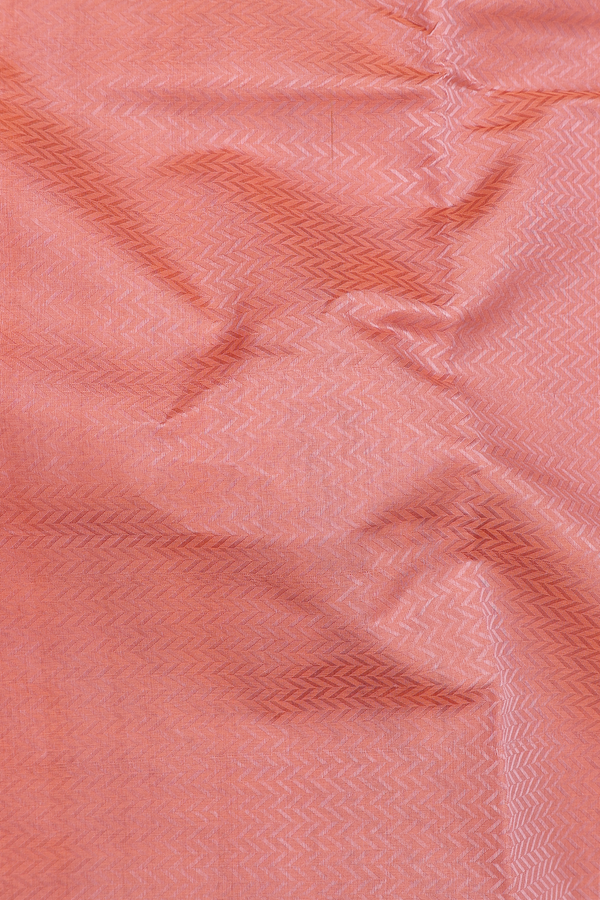 Silk Cotton Saree In Dusty Orange With Chevron Design