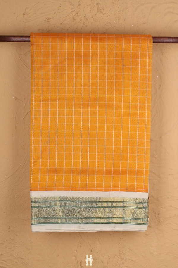 Traditional Silk Cotton Saree Honey Orange With Checks Design