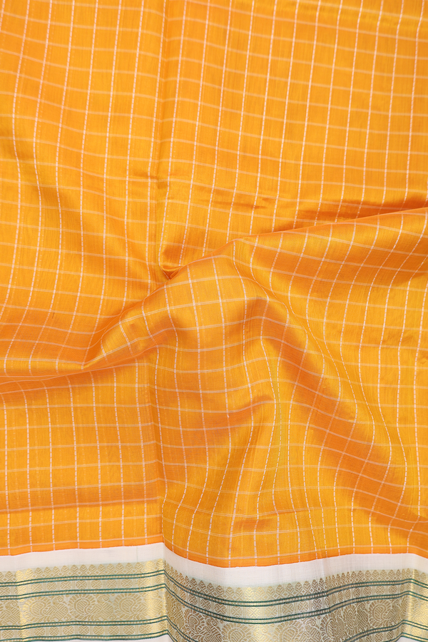 Traditional Silk Cotton Saree Honey Orange With Checks Design