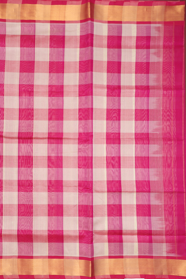 Silk Cotton Saree In Magenta And Beige With Checks Design