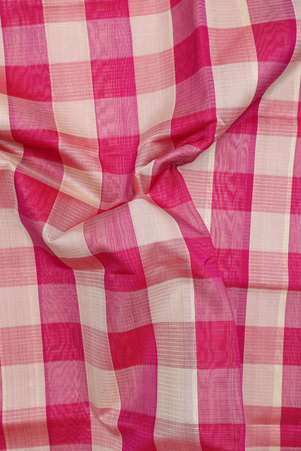 Silk Cotton Saree In Magenta And Beige With Checks Design
