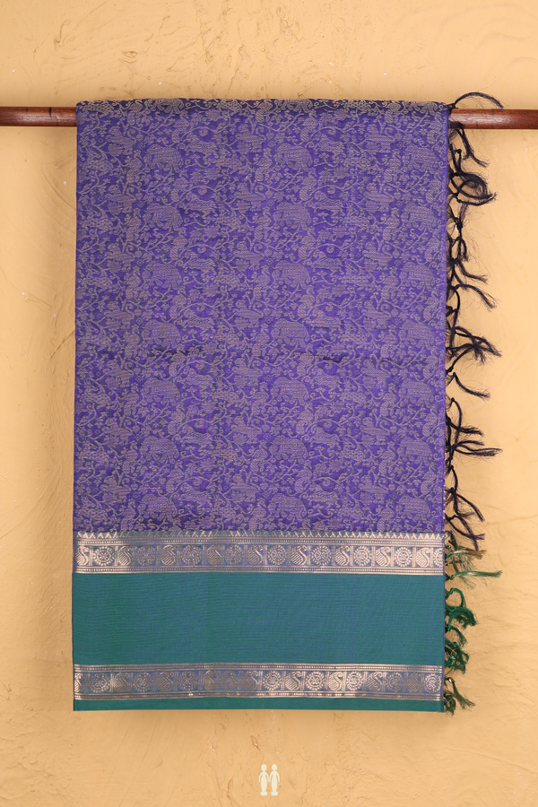 Silk Cotton Saree In Royal Blue With Vanasingaram Design