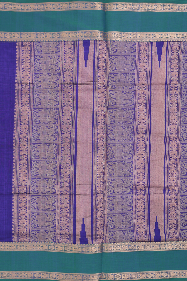 Silk Cotton Saree In Royal Blue With Vanasingaram Design