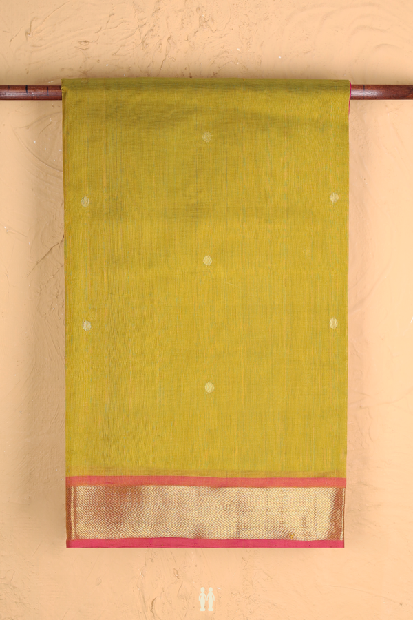 Silk Cotton Saree In Yellowish Brown With Zari Buttas