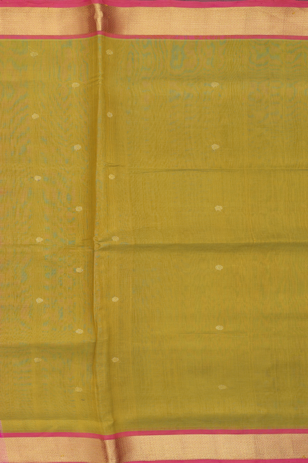 Silk Cotton Saree In Yellowish Brown With Zari Buttas