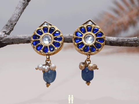Blue And Crystal Stone Gold-Plated Silver Earrings
