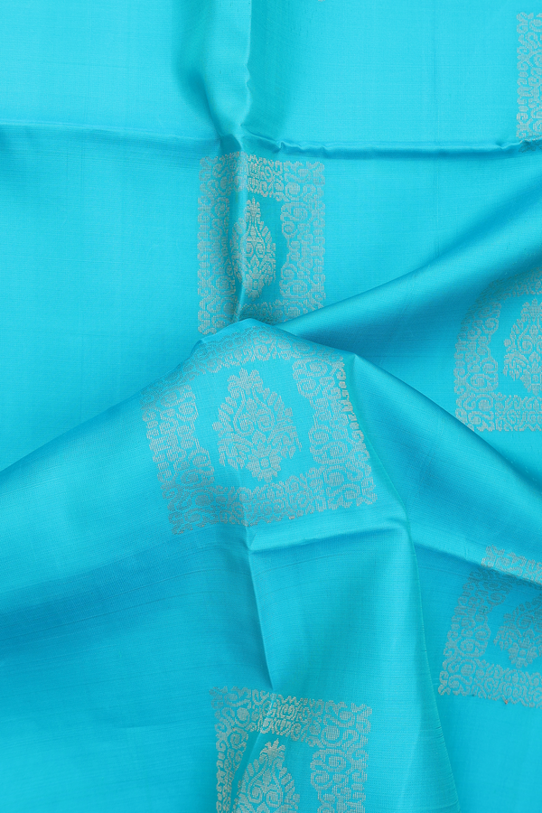 Soft Silk Saree In Turquoise Blue With Zari Motifs