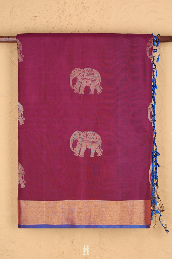 Soft Silk Saree In Berry Purple With Elephant Motifs