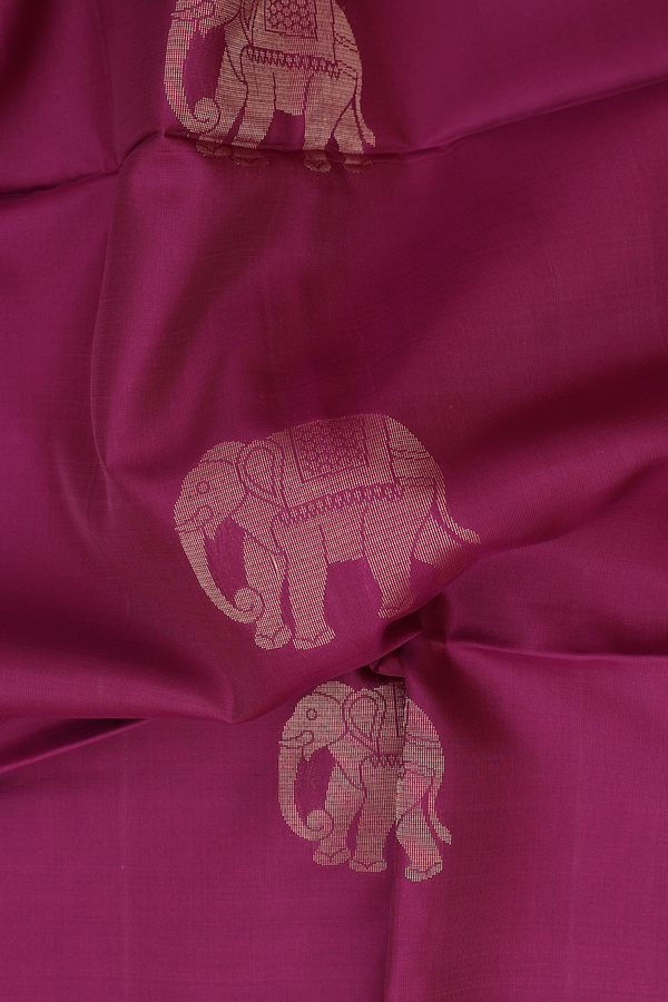 Soft Silk Saree In Berry Purple With Elephant Motifs