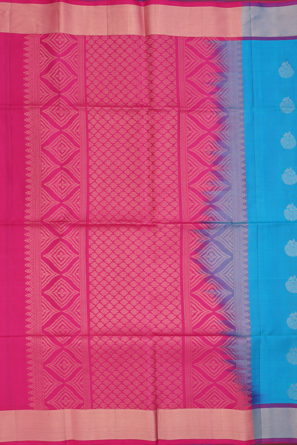 Soft Silk Saree In Blue With Floral Buttas