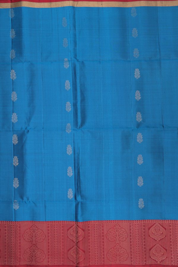 Soft Silk Saree In Teal Blue With Floral Buttas