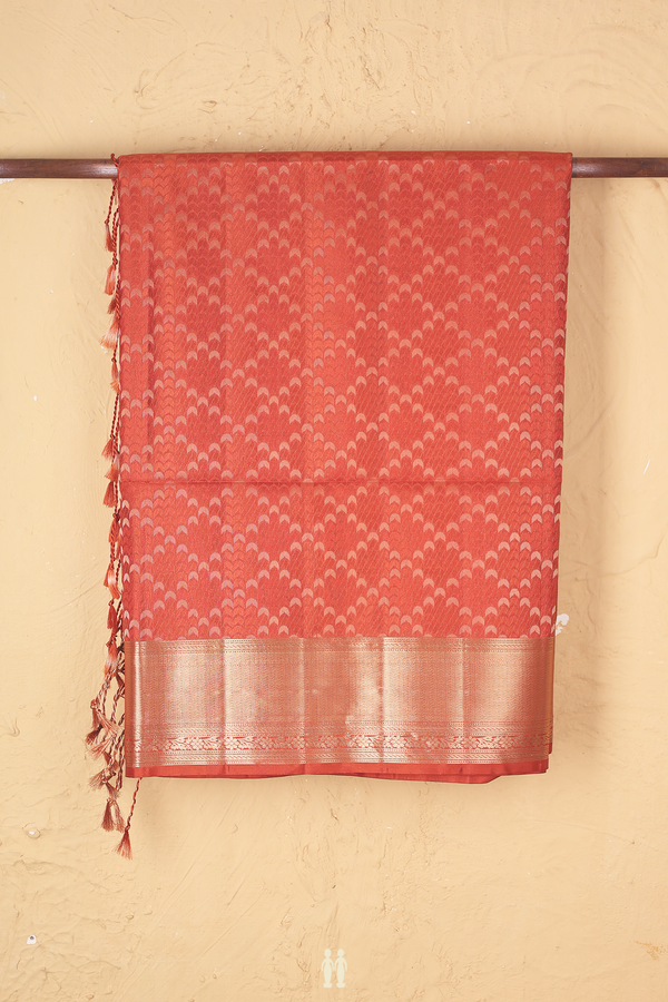 Soft Silk Saree In Copper Orange With Diamond Design